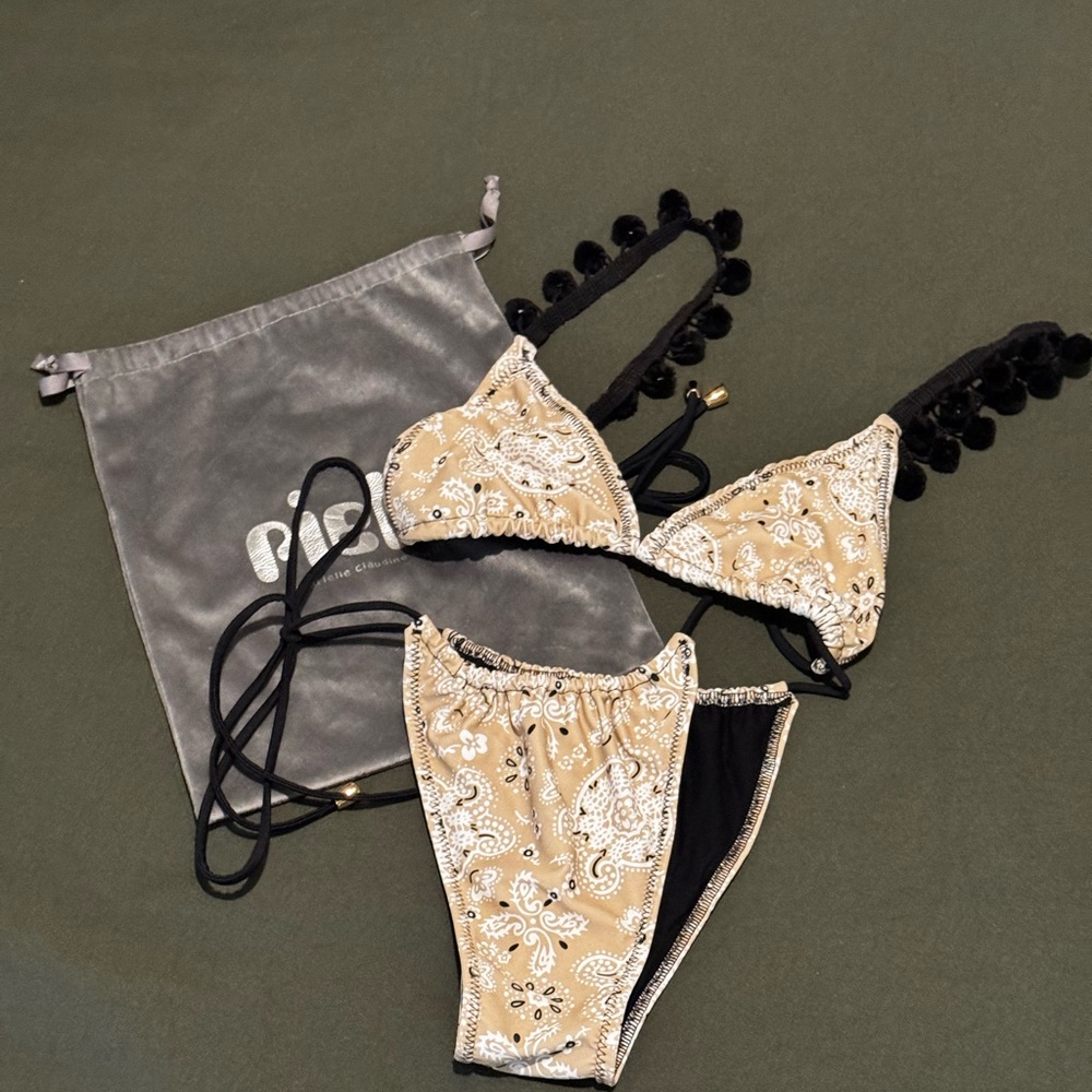 RIELLI Paisley Bikini Set with Pom Poms